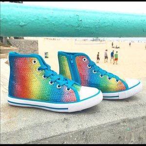 Rainbow metallic high top sneakers